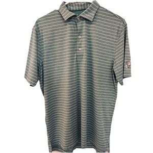 Johnnie O Polo Shirt Mens Small Green Striped Short Sleeve Golf Shaker Patch‎